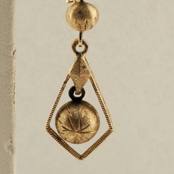 14k Yellow Gold MCM Brushed Gold Dangle Drop Earrings - Picture 5 of 7